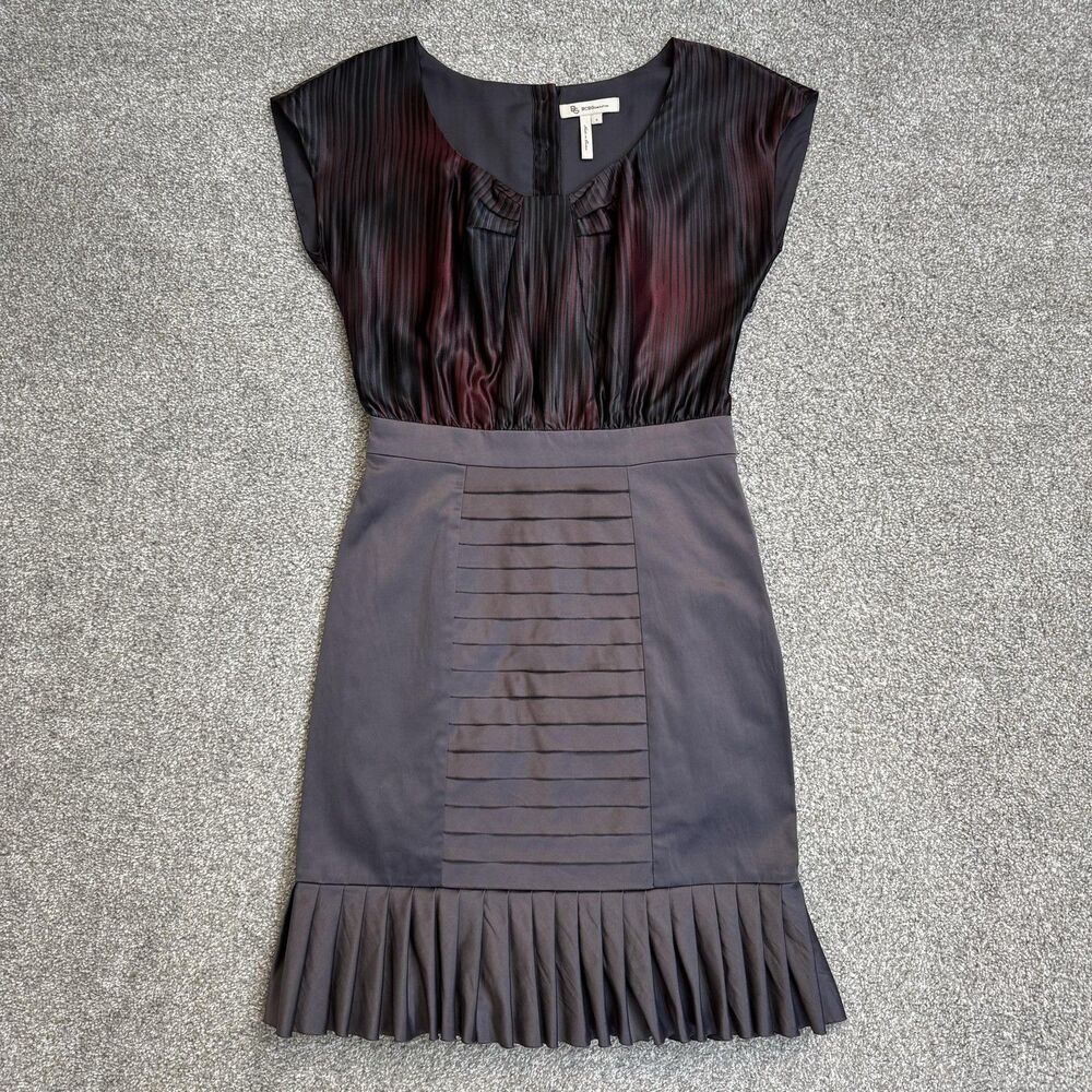 BCBGeneration Dress Womens 6 Gray Career Satin Business Pleated Mermaid Pencil